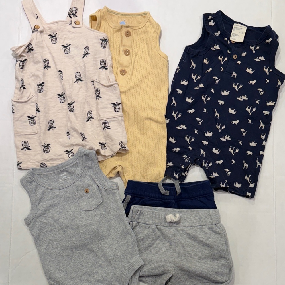 6-Piece Baby Boys/Girls 12M Summer Outfit Bundle - Cat & Jack, Carter's +